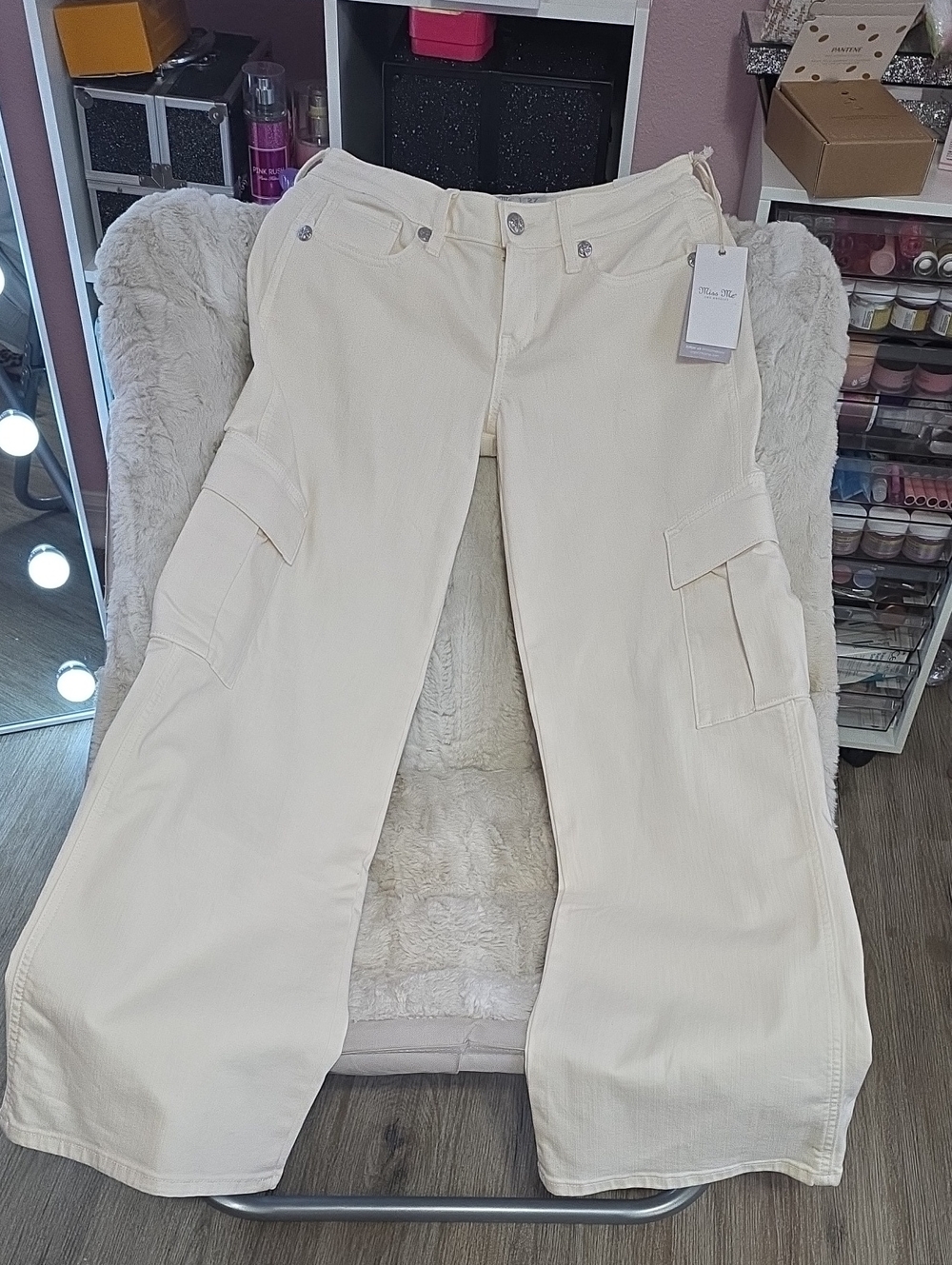 Miss Me Cream Wide-Leg Cargo Pants